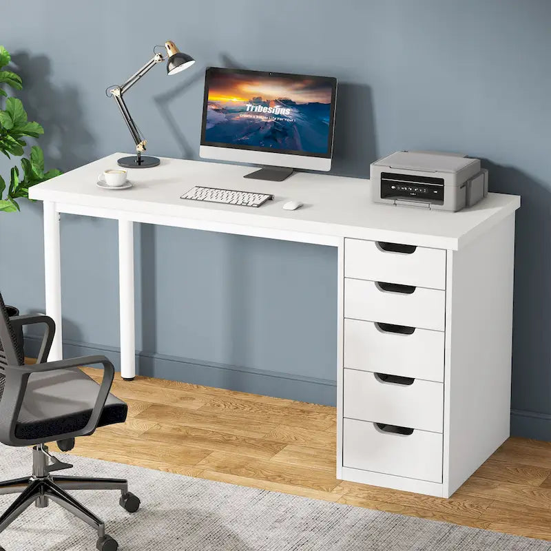 47-Inch Computer Desk with 5 Drawers and Metal Frame