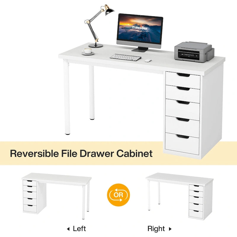 47-Inch Computer Desk with 5 Drawers and Metal Frame