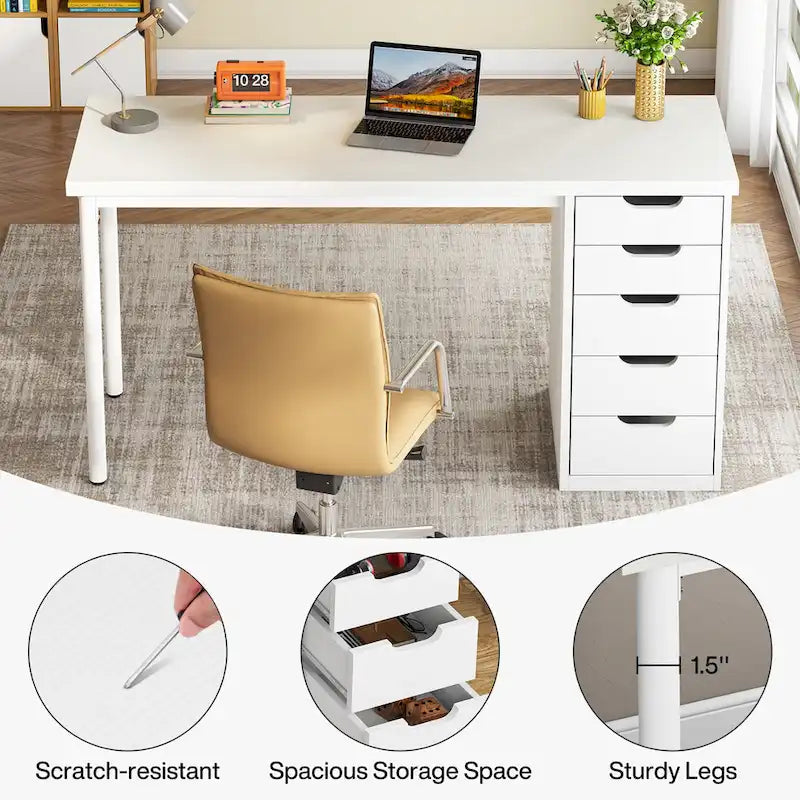 47-Inch Computer Desk with 5 Drawers and Metal Frame