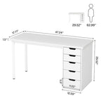 47-Inch Computer Desk with 5 Drawers and Metal Frame