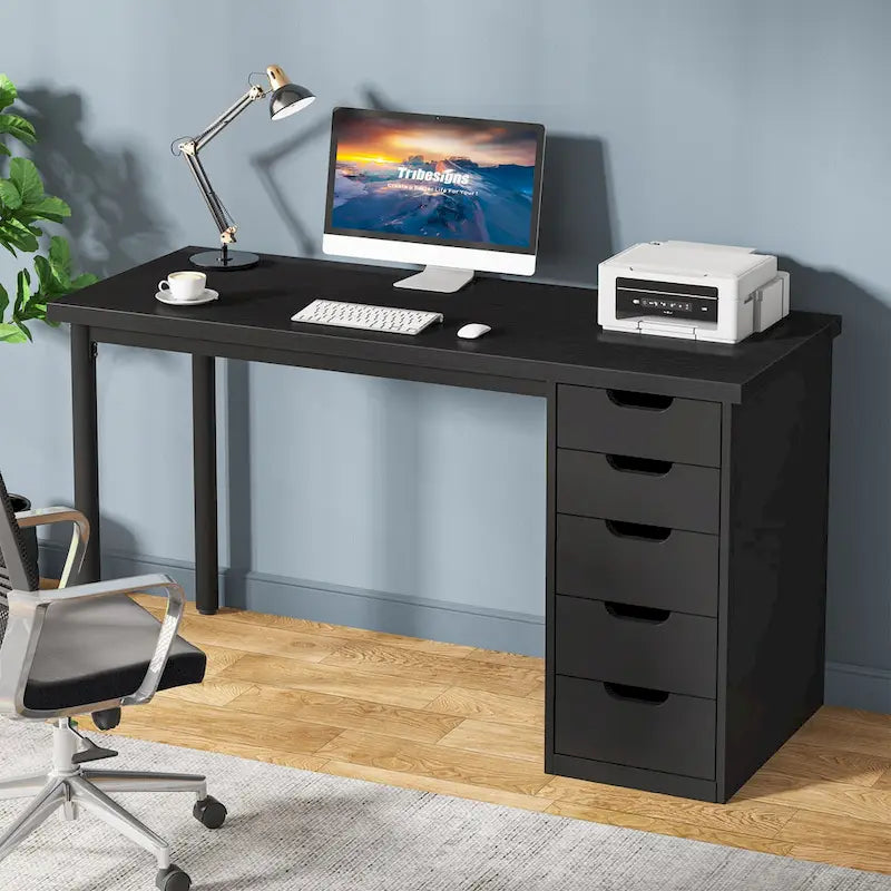 47-Inch Computer Desk with 5 Drawers and Metal Frame
