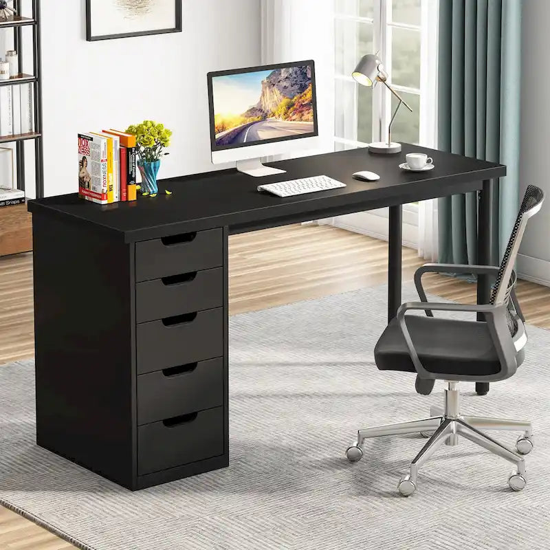47-Inch Computer Desk with 5 Drawers and Metal Frame