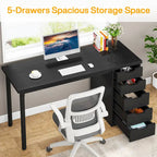 47-Inch Computer Desk with 5 Drawers and Metal Frame