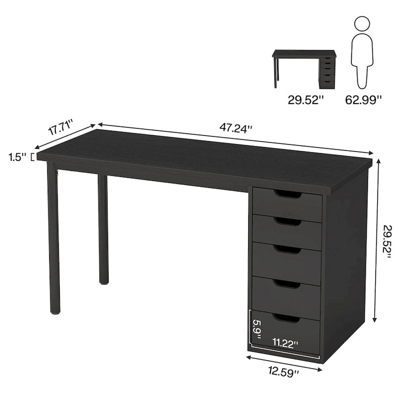47-Inch Computer Desk with 5 Drawers and Metal Frame