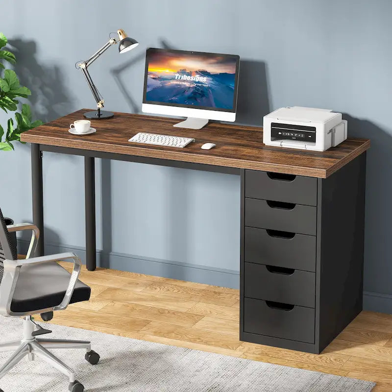 47-Inch Computer Desk with 5 Drawers and Metal Frame