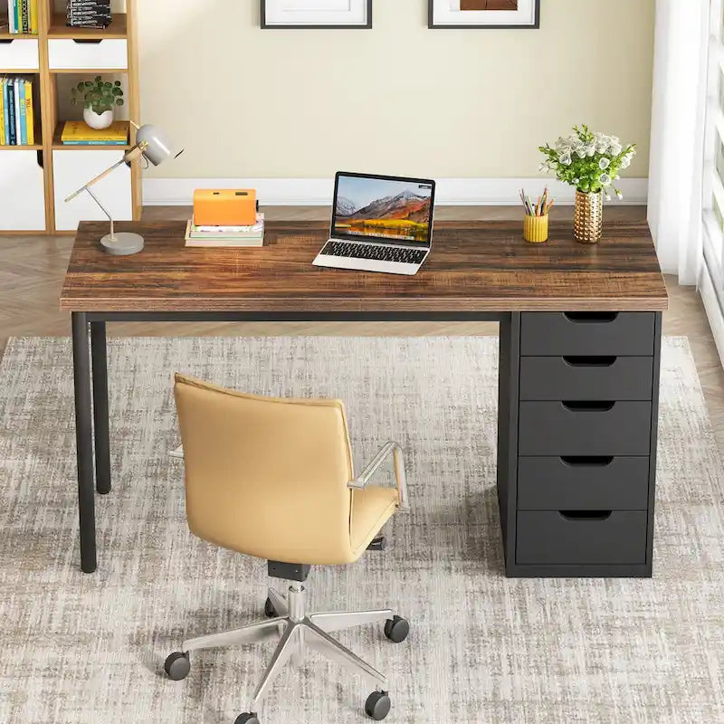 47-Inch Computer Desk with 5 Drawers and Metal Frame