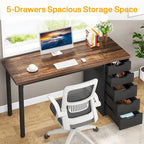 47-Inch Computer Desk with 5 Drawers and Metal Frame