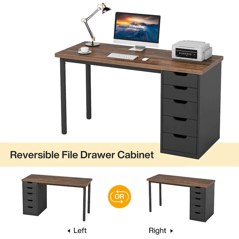 47-Inch Computer Desk with 5 Drawers and Metal Frame