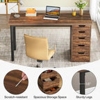 47-Inch Computer Desk with 5 Drawers and Metal Frame