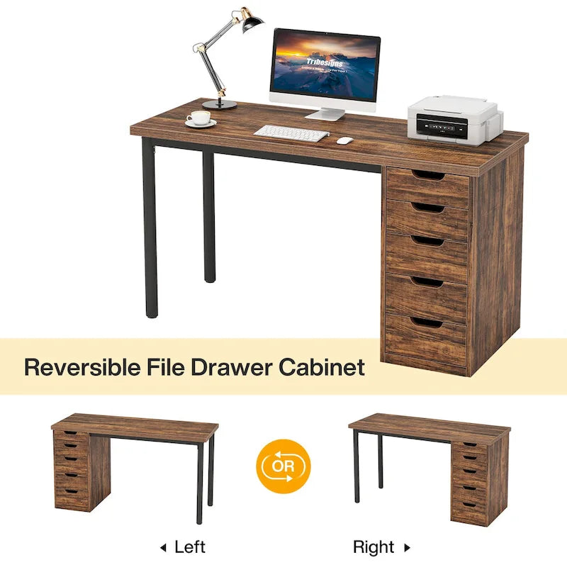 47-Inch Computer Desk with 5 Drawers and Metal Frame