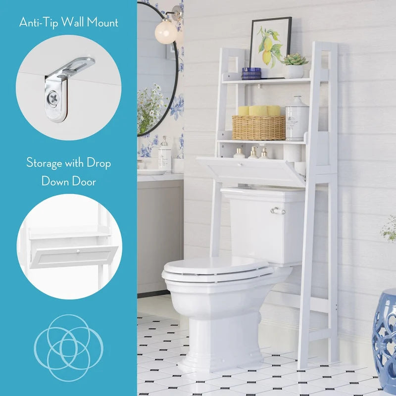Leiterregal über der Toilette mit Klapptür – weiß