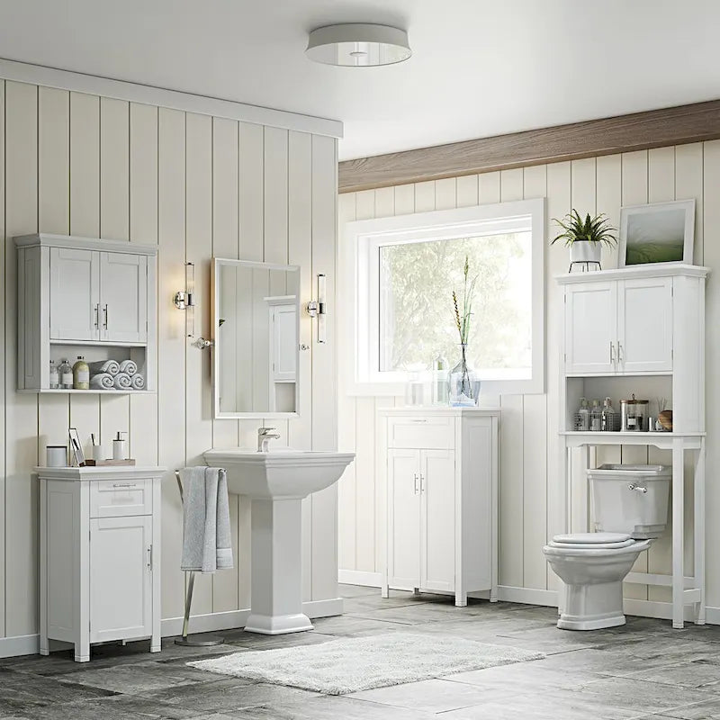 Two-Door Bathroom Storage Cabinet with Drawer and Adjustable Shelves - White