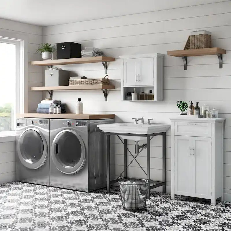 Two-Door Bathroom Storage Cabinet with Drawer and Adjustable Shelves - White