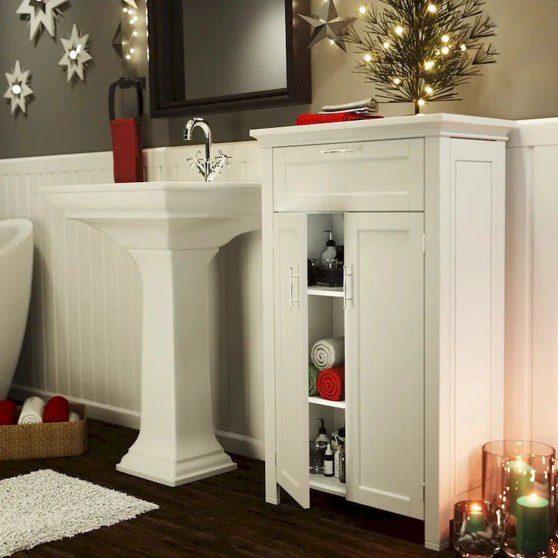 Two-Door Bathroom Storage Cabinet with Drawer and Adjustable Shelves - White