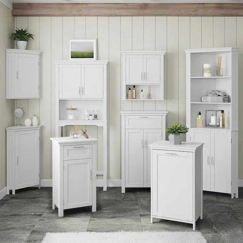 Two-Door Bathroom Storage Cabinet with Drawer and Adjustable Shelves - White