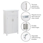 Two-Door Bathroom Storage Cabinet with Drawer and Adjustable Shelves - White