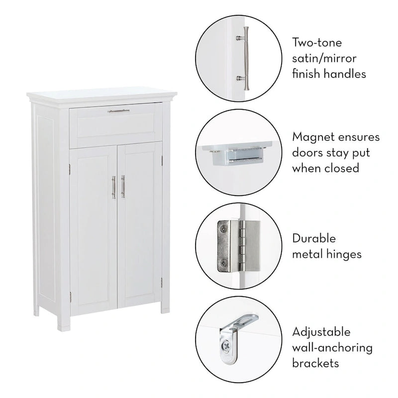 Two-Door Bathroom Storage Cabinet with Drawer and Adjustable Shelves - White