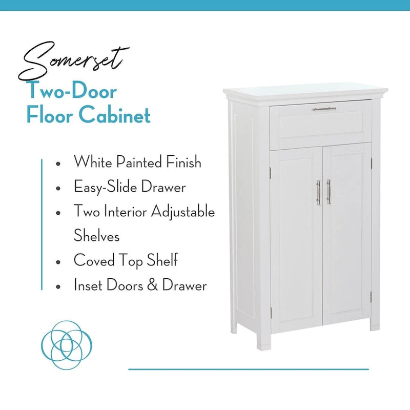Two-Door Bathroom Storage Cabinet with Drawer and Adjustable Shelves - White