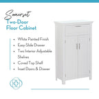 Two-Door Bathroom Storage Cabinet with Drawer and Adjustable Shelves - White