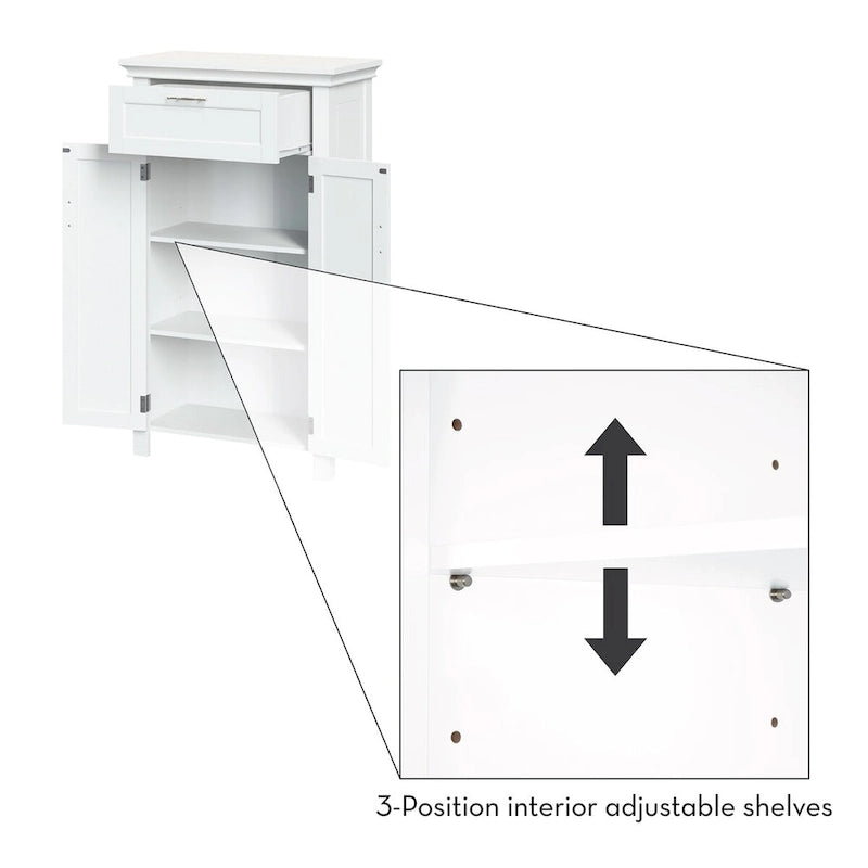 Two-Door Bathroom Storage Cabinet with Drawer and Adjustable Shelves - White
