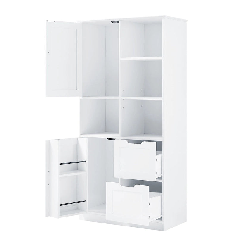 Freestanding Bathroom Storage Cabinet with Doors, Drawers and Open Shelves