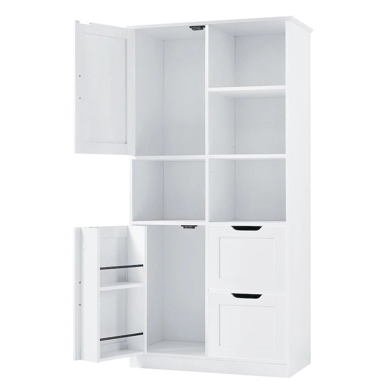 Freestanding Bathroom Storage Cabinet with Doors, Drawers and Open Shelves