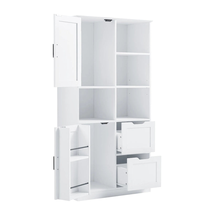 Freestanding Bathroom Storage Cabinet with Doors, Drawers and Open Shelves