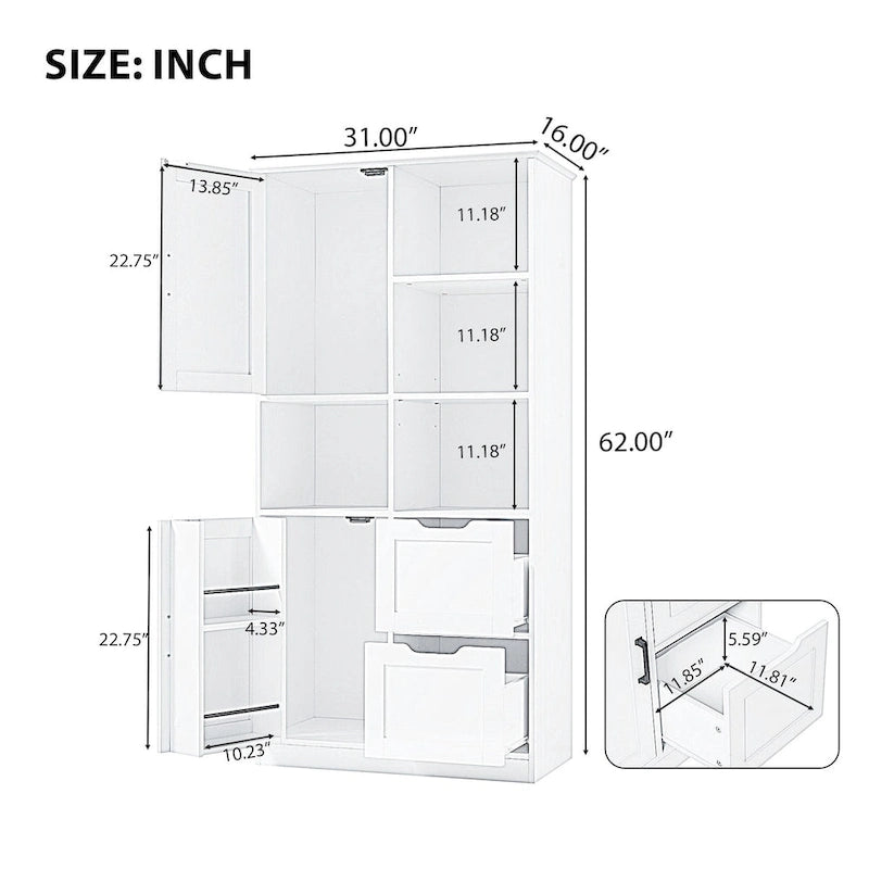 Freestanding Bathroom Storage Cabinet with Doors, Drawers and Open Shelves