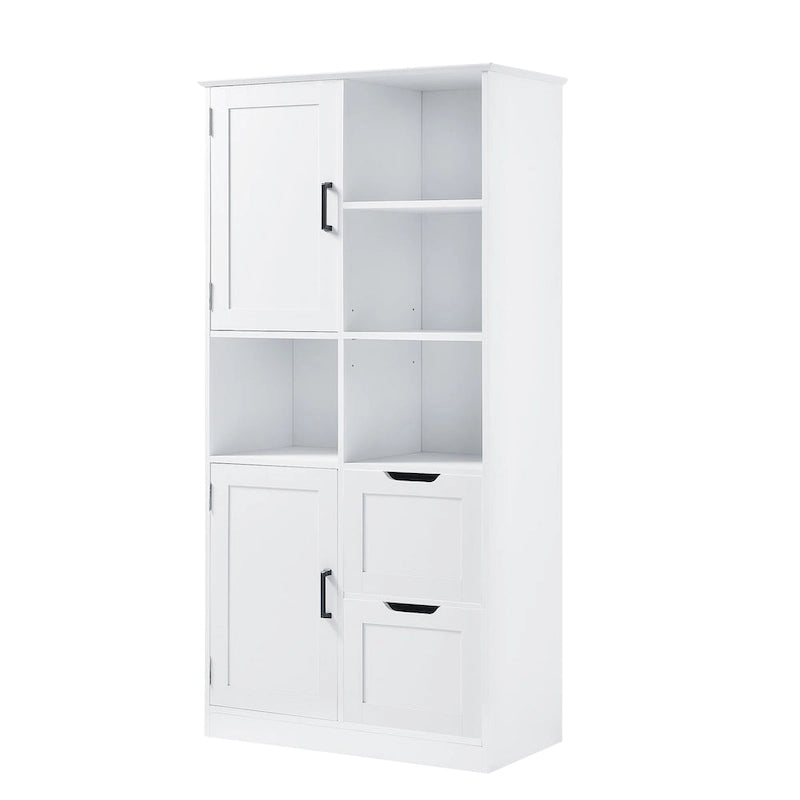Freestanding Bathroom Storage Cabinet with Doors, Drawers and Open Shelves