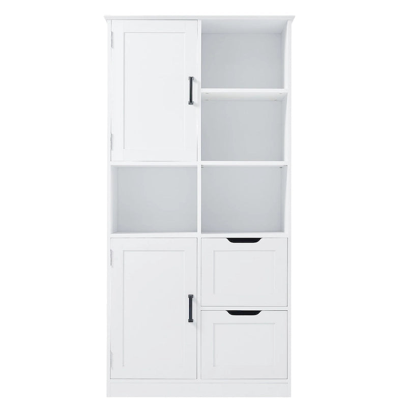 Freestanding Bathroom Storage Cabinet with Doors, Drawers and Open Shelves
