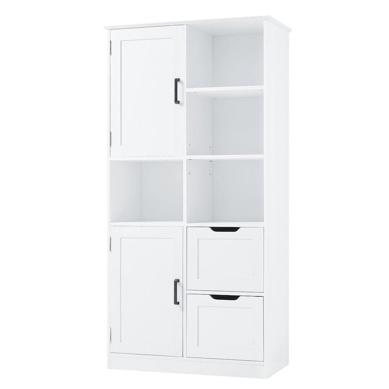 Freestanding Bathroom Storage Cabinet with Doors, Drawers and Open Shelves