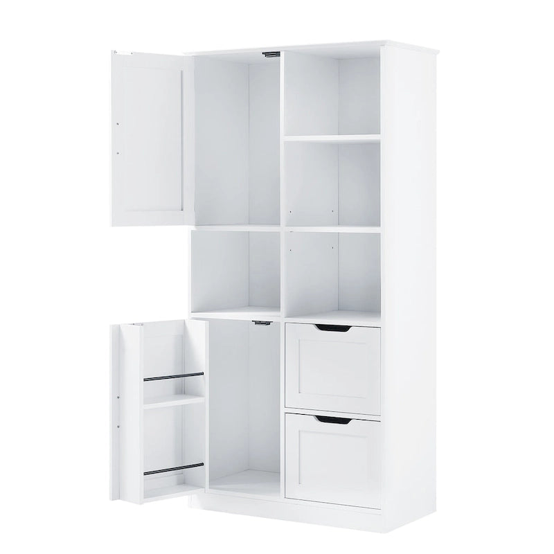 Freestanding Bathroom Storage Cabinet with Doors, Drawers and Open Shelves