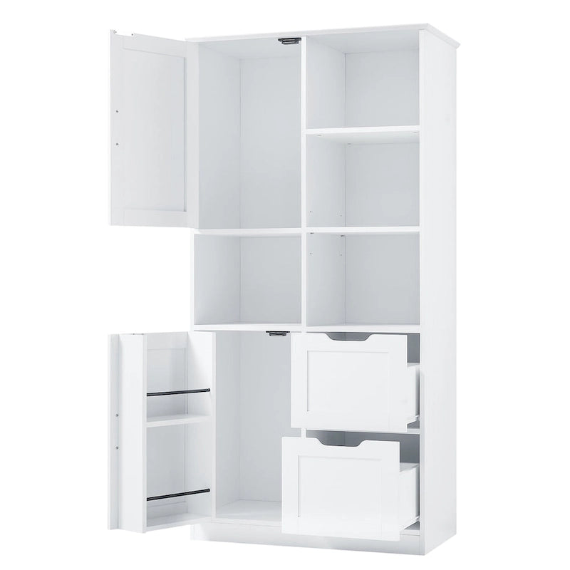 Freestanding Bathroom Storage Cabinet with Doors, Drawers and Open Shelves