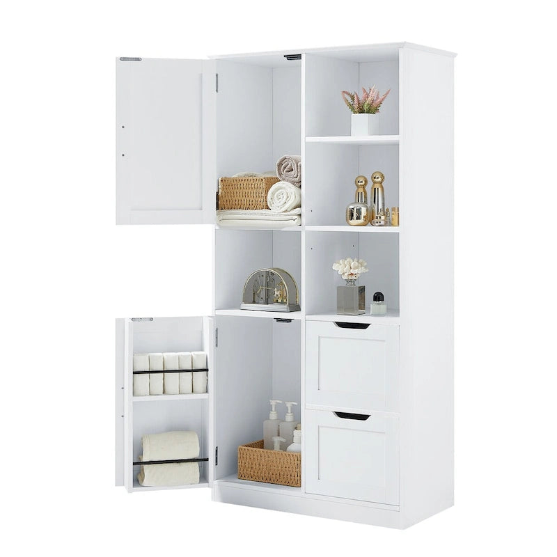 Freestanding Bathroom Storage Cabinet with Doors, Drawers and Open Shelves