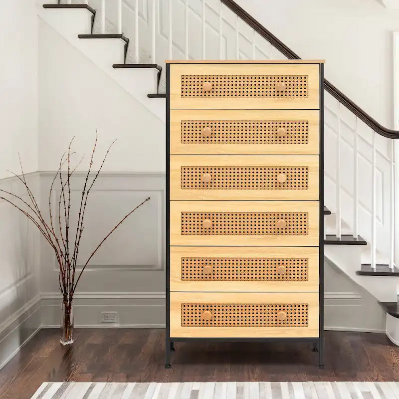 6-Drawer PE Rattan Storage Cabinet Dresser