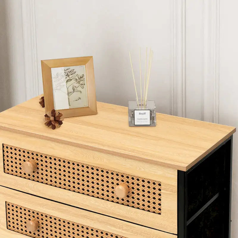 6-Drawer PE Rattan Storage Cabinet Dresser