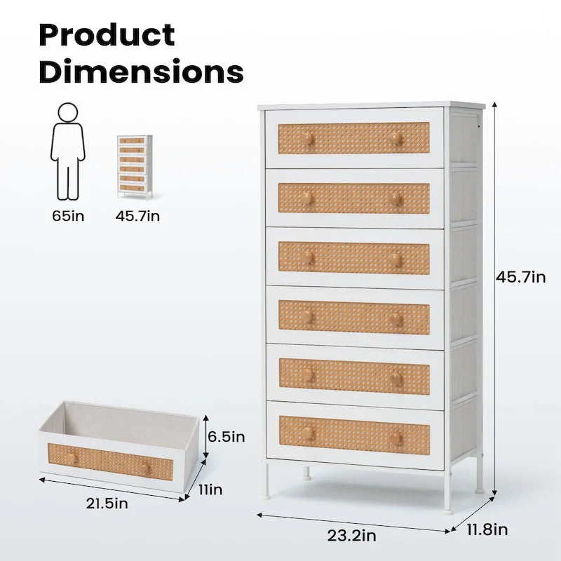 6-Drawer PE Rattan Storage Cabinet Dresser